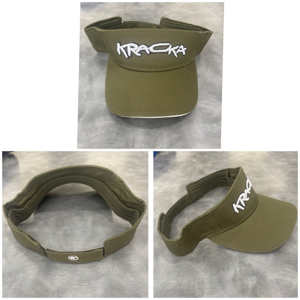 The Visor - Khaki Leather, Varsity Striped Elastic & Gold